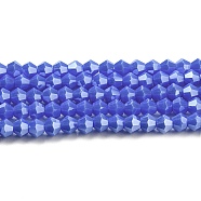 Opaque Solid Color Electroplate Glass Beads Strands, Pearl Luster Plated, Faceted, Bicone, Medium Blue, 4x4mm, Hole: 0.8mm, about 87~98pcs/strand, 12.76~14.61 inch(32.4~37.1cm)(GLAA-F029-P4mm-C11)