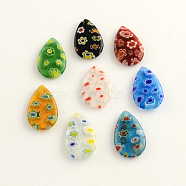 Handmade Millefiori Glass Pendants, teardrop, Mixed Color, 20x12x3mm, Hole: 1mm(LK-R006-05)
