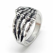 Alloy Finger Rings, Wide Band Rings, Chunky Rings, Hand Skull, Size 8, Antique Silver, 18mm(RJEW-S038-147)