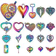 DIY Heart Pendant Jewelry Making Finding Kit, Including 20Pcs 20 Style Rainbow Color Alloy & 304 Stainless Steel & 201 Stainless Steel Pendants, 13~47x8.5~39x1.5~4.3mm, Hole: 1.2~18x1.2~12.5mm, 1pc/style(DIY-SZ0008-54)