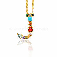 Brass Micro Pave Cubic Zirconia Initial Pendants Necklaces, with Cable Chains, Letter, Letter.J, 17.9~18.1 inch(45.5~46cm)x1.5mm, LetterJ: 20x15x6mm(NJEW-S069-JN002-J)