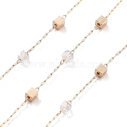 Handmade Brass & Glass Bead Chains, for Necklaces Bracelets Making, Long-Lasting Plated, Soldered, with Spool, Clear, 2x0.8x0.3mm, about 16.40 Feet(5m)/Roll(CHC-L051-07KCG-03)