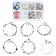 SUNNYCLUE DIY Bracelets Making Kits, include Glass Beads, Brass Tube Beads & Crimp Beads, Brass Rhinestone Spacer Beads, Alloy Toggle Clasps, Steel Wire, Iron Spacer Beads, Platinum & Silver(DIY-SC0012-77)