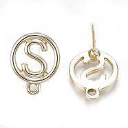 Alloy Stud Earring Findings, with Loop, Ring with Letter S, Light Gold, 16.5x13mm, Hole: 2mm, Pin: 0.7mm(X-PALLOY-T055-15)