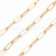 Brass Paperclip Chains, Drawn Elongated Cable Chains, Soldered, with Spool, Real 18K Gold Plated, 8.5x3x0.6mm, about 16.4 Feet(5m)/roll(CHC-S012-104)