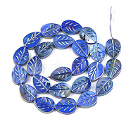 Freshwater Shell Beads Strands, AB Color Plated, Dyed, Leaf, Royal Blue, 15~15.5x11~11.5x3mm, Hole: 1mm, 23~24pcs/strand, 14.3 inch~14.7 inch(SHEL-S274-61A)