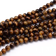 Natural Tiger Eye Beads Strands, Grade A, Round, 4mm, Hole: 1mm, about 90pcs/strand, 15.3 inch(G-J303-11-4mm)