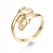 Brass Cuff Rings, Open Rings, Nickel Free, Hug, Real 16K Gold Plated, US Size 6, Inner Diameter: 17mm(RJEW-Q161-019-NF)