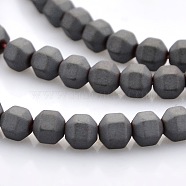 Frosted Electroplate Non-magnetic Synthetic Hematite Faceted Round Beads Strands, Black Plated, 4x4mm, Hole: 1mm, about 100pcs/strand, 15.7 inch(G-P061-36)