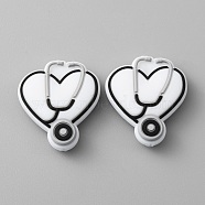 Silicone Beads, DIY Nursing Necklaces and Bracelets Making, Chewing Pendants For Teethers, Heart with Stethoscope, White, 30x27x8mm, Hole: 2mm(SIL-WH0001-54E)