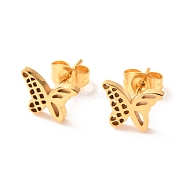 Ion Plating(IP) 304 Stainless Steel Stud Earrings, Butterfly, Golden, 8x10mm, Pin: 0.8mm(EJEW-C001-13G)