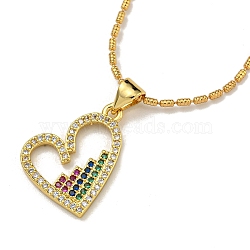 Brass Micro Pave Colorful Cubic Zirconia Peach Heart Pendant Necklaces for Women, Real 18K Gold Plated, 17.13 inch(43.5cm)(NJEW-Q346-01G-02)