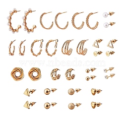 17 Pairs 17 Style Ring & Triangle & Round & Heart Stud Earrings with Resin Pearl, Open Half Hoop Earrings with Rhinestone for Women, Golden, 3~36x3~23.5mm, Pin: 0.8~0.9mm, 1pair/style(EJEW-SZ0001-62)