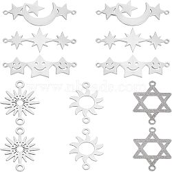 SUPERFINDINGS 12Pcs 6 Style 304 Stainless Steel Link Connectors, Laser Cut, Star & Hexagram & Sun, Stainless Steel Color, 2pcs/style(STAS-FH0001-46)