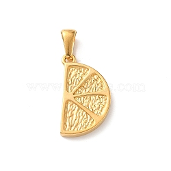 304 Stainless Steel Pendants, Fruits Charms, Golden, Orange, 25x14x2.5mm, Hole: 7x3mm(SA-CBA2A5E-01G-04)