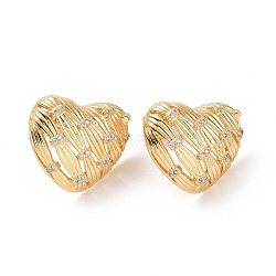 Cubic Zirconia Heart Stud Earrings, Real 18K Gold Plated Brass Jewelry for Women, Clear, 16x19mm, Pin: 0.7mm(EJEW-C008-21G-01)