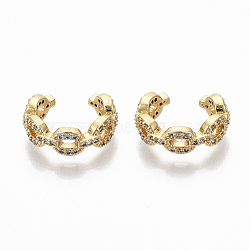 Brass Cubic Zirconia Cuff Earrings, Cable Chain, Nickel Free, Clear, Real 18K Gold Plated, 10x4.5mm(EJEW-R114-008G-NF)