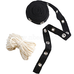 4 Yards Black Cotton Ribbons with Platinum Tone Eyelet Rings, for Garment Accessories, with 10M Cotton String Threads, Beige, Ribbon: 3/4 inch(20mm), Thread: 3mm(OCOR-GF0002-87B)