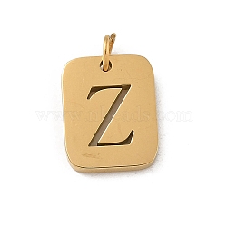 304 Stainless Steel Charms, with Jump Ring, Golden, Rectangle with Letter Charm, Letter Z, 12.5x9.5x1.5mm, Hole: 3mm(STAS-R001-01G-Z)