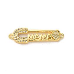 Rack Plating Brass Micro Pave Clear Cubic Zirconia Connector Charms, Safety Pin Links, Long-Lasting Plated, Lead Free & Cadmium Free, Real 18K Gold Plated, 8.4x29x2.7mm, Hole: 1.2mm(KK-K377-32G)