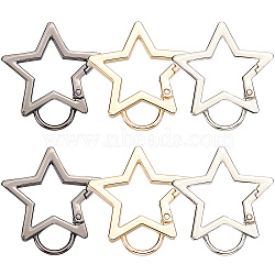 6Pcs 3 Colors Zinc Alloy Spring Gate Rings, Star, Mixed Color, 45x41x4mm, Hole: 10x12.5mm, 2pcs/color(FIND-SP0003-81B)