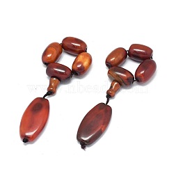 Tibetan Style dZi Beads, Natural Agate Woven Beads, Dyed & Heated, Drum & 3 Hole Guru & Flat Oval, Brown, 110~115mm, Flat Oval: 21x40~41x7~9mm, Drum: 13~16x22~23mm(TDZI-O003-45)