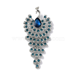 Alloy Rhinestone Brooch for Women, Peacock, Sapphire, 108x49x11.5mm(JEWB-C024-01P-01)