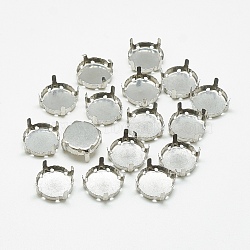 Non-Tarnish 201 Stainless Steel Sew on Prong Settings, Claw Settings for Flat Back Rhinestone, Flat Round, Stainless Steel Color, Tray: 7mm, 7.5x6mm, Hole: 1mm(STAS-T032-01-8mm)