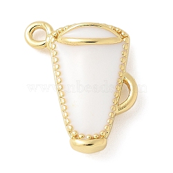 Brass Pendants, with Enamel, Lead Free & Cadmium Free, Long-Lasting Plated, Cup Charm, Real 18K Gold Plated, White, 16x12x4.5mm, Hole: 1.6mm(KK-K298-48G-02)