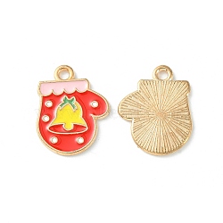 Christmas Alloy Enamel Pendants, Light Gold, Gloves Charm, Red, 19x15.5x1mm, Hole: 1.8mm(X-ENAM-D047-09LG-09)