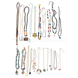 Natural & Synthetic Gemstone and Wood and Glass Necklaces Kits, Mixed Style, Mixed Color, 14.17 ~36.22 inch(36~92cm), 5pcs/set(NJEW-XCP0001-44)