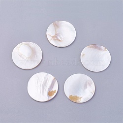 Shell Cabochons, Flat Round, Floral White, 30x2mm(X-BSHE-P026-22)