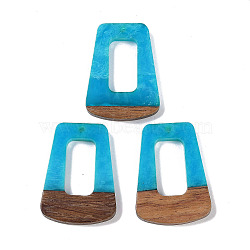 Resin & Wood Pendants, Hollow Trapezoid Charms, Dodger Blue, 38x27x3mm, Hole: 2mm(WOOD-F015-11E)