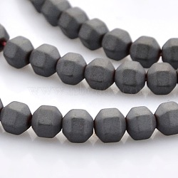 Frosted Electroplate Non-magnetic Synthetic Hematite Faceted Round Beads Strands, Black Plated, 4x4mm, Hole: 1mm, about 100pcs/strand, 15.7 inches(G-P061-36)