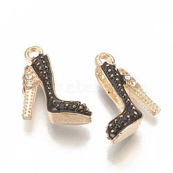 Alloy Enamel Pendants, Cadmium Free & Lead Free, for DIY Jewelry Making, with Rhinestone, High-heeled Shoes, Light Gold, Black, 17.5x14x6mm, Hole: 2mm(X-ENAM-S115-042A)