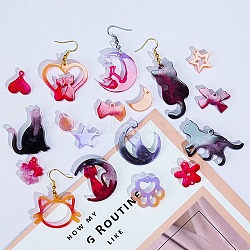 Kitten Earrings Pendants DIY Silicone Mold, Resin Casting Molds, for UV Resin, Epoxy Resin Craft Making, Cat Shape, 122x134x4.5mm, Inner Diameter: 15~44x8.5~46mm, hole: 2mm(DIY-Q033-08C)