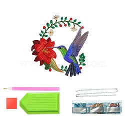 Hummingbird Diamond Painting Kit, Including Acrylic Rhinestones Bag, Diamond Sticky Pen, Tray Plate, Metal Chain, Glue Clay and Canvas, Colorful, 145x145mm(PW-WG20816-01)