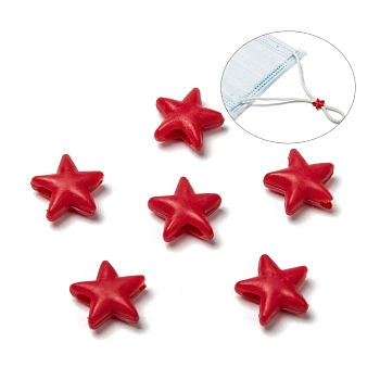 Star PVC Plastic Cord Lock for Mouth Cover, Anti Slip Cord Buckles, Rope Adjuster, Red, 10.5x10.5x4mm, Hole: 2.5x4mm