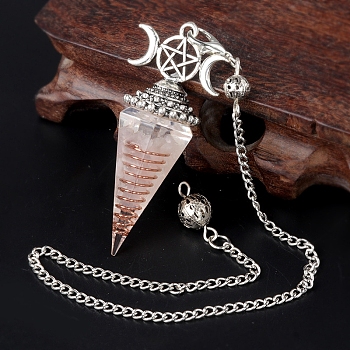 Natural Red Agate  Chip & Resin Orgonite Dowsing Pendulum Big Pendants, with Platinum Plated Metal Triple Moon Pentagram, Hexagonal Cone Charm Charm, 300mm