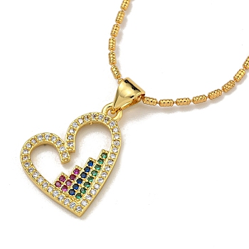 Brass Micro Pave Colorful Cubic Zirconia Peach Heart Pendant Necklaces for Women, Real 18K Gold Plated, 17.13 inch(43.5cm)