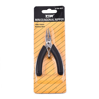 Stainless Steel Mini Diagonal Nipper Pliers, Flush Cutter, Ferronickel, with PVC Handle, Black, 10x5.2x1.3cm