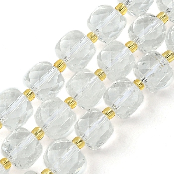 Natural Quartz Crystal Beads Strands, Rock Crystal Beads, Rock Crystal Beads, with Seed Beads, Faceted Cube, 8~9x8~9x8~9mm, Hole: 0.9~1mm, about 35~39pcs/strand, 14.80''~15.16''(37.6~38.5cm)