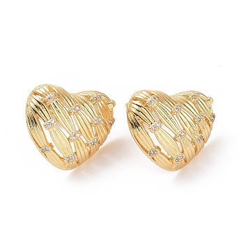 Cubic Zirconia Heart Stud Earrings, Real 18K Gold Plated Brass Jewelry for Women, Clear, 16x19mm, Pin: 0.7mm