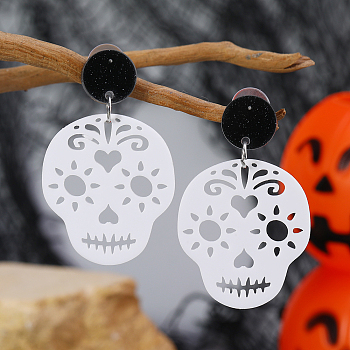 Gothic Skull Acrylic Stud Earrings for Halloween, White