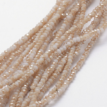 Electroplate Opaque Glass Beads Strands, Half Rainbow Plated, Faceted, Rondelle, Tan, 2.5x1.5mm, Hole: 0.5mm, about 197~201pcs/strand, 12.9 inch(33cm)