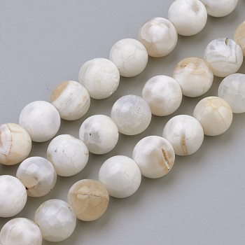 Natural Weathered Agate Beads Strands, Dyed, Round, Floral White, 8mm, Hole: 1mm, about 50pcs/strand, 15.7 inch(39.8cm)