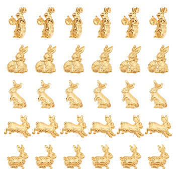 60Pcs 5 Style Easter Theme Rabbit Alloy Small Handmade Cabochons, for DIY Jewelry UV Epoxy Craft Accessories, Golden, 11.5~16x8~14x1~1.5mm, 12pcs/style