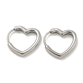 316 Surgical Stainless Steel Hoop Earrings, Heart, Antique Silver, 17x17mm