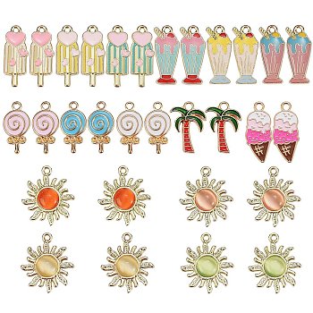 30Pcs 15 Styles Alloy Enamel Pendants, with Glass, Mixed Shapes, Light Gold, Mixed Color, 2pcs/style