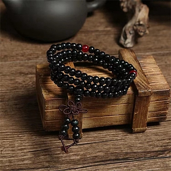 108 Beads Prayer Mala Bracelet, Imitation Sandal Wood Round Beaded Wrap Bracelet Necklaces for Ramadan & Eid Mubarak, Black, 23-5/8 inch(60cm)